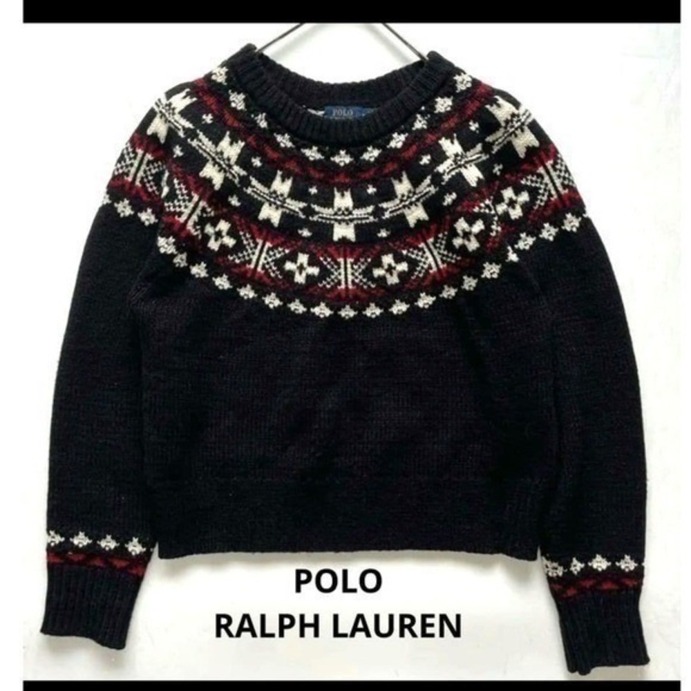Polo Ralph Lauren Womens Fair Isle Wool Alpaca Crewneck Sweater Black XS NWT